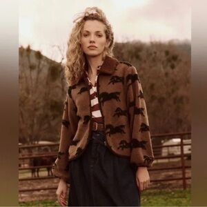 The Great The Pasture Horse Print Fleece Teddy Sherpa Jacket Medium